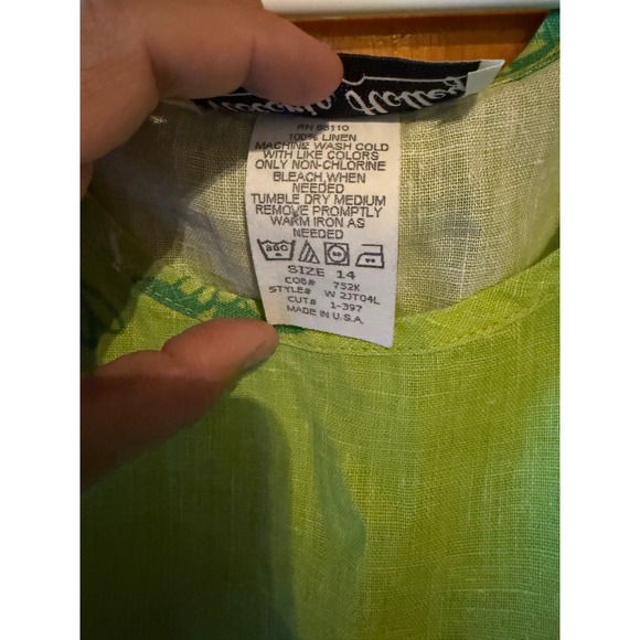 Victoria Holley Floral Linen Dress Green White Blue Size 14 Sleeveless Summer - Picture 4 of 5